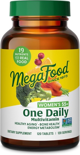 [BRSWGFAPOIJRS3Q4] MegaFood Women's 55+ 여성을 위한 1개의 매일 Multivitamin - 비타민 A, C, D3 & E를 가진 최선 시효 지원 - 더하기 진짜 음식 - 뼈 & 면역 지원 보충교재 - 채식주의자 - 120의 탭
