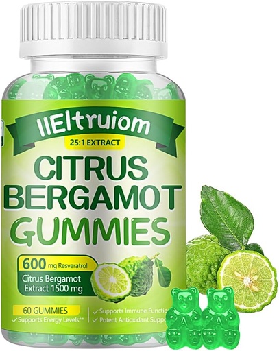[BRSRAGQ3AECRQ23J] Citrus Bergamot 1500mg, Citrus Bergamot Gummies para colesterol saudable, suplementos de bergamota 25:1 Extracto de Italia Bergamot, Resveratrol & Niacin - Natural Vegan 60 Gummies