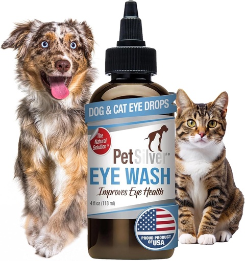 [BRSWYZQNDMPWYGYV] PetSilver Augentropfen für Hunde und Katzen - Natural Dog Eye Wash - Relief für Entzündung & Irritation - Pet Eye Cleaner und Tear Stain Remover - Patentierte Silber Formel - Made in USA - 4 fl oz