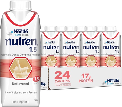 [BRSWIYD4CYDBGFD4] Nestle Nutren 1.5 Formule d'alimentation des tubes Sans aromatisé 250 mL Carton 24 Ct