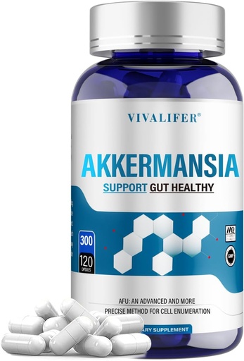 [BRSRAAAQCIDWGEQ3] Akkermansia Probiotic Supplement, Ultra høy styrke 300 milliarder AFU Live Strain støtter gut helse, immun og generell helse - Øker GLP-1 produksjon - egnet for menn og kvinner - 120 kapsler