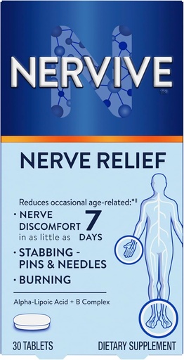 [BRSWYHACBEHGK2DL] Nervive Nerve Relief, Occasional Nerve Discomfort II, Nerve Relief, Starts Working in 7 Days, Stabbing, Burning, Alpha Lipoic Acid, B Vitamins, Turmeric, Ginger, Nervive Supplement, 30 Tablets