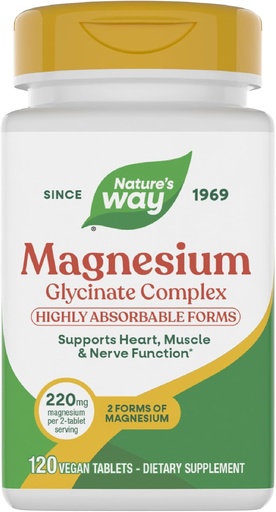 [BRSRAZTRO4FB4GY4] Nature's Way Magnezyum Glycinate Complex, Supports Heart, Muscle, Nerve Function*, Highly Absorbable, 220 mg per 2Tablet Service, No Gluten, Vegan, 120 Tabletler (Pazarlama May Vary)