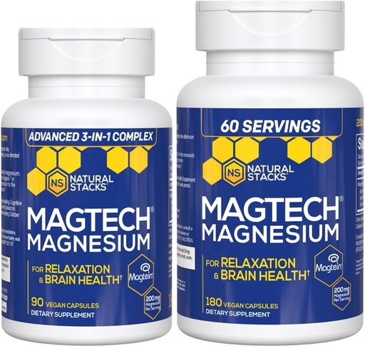 [BRSRABL3OYHW2CD7] Natural Stacks Magtech Magnesium Value Bundle - 3 Forms of Magnesium - Featuring Magtein L-Threonate - Supports Relaxation and Brain Health* - 270 Total Capsules