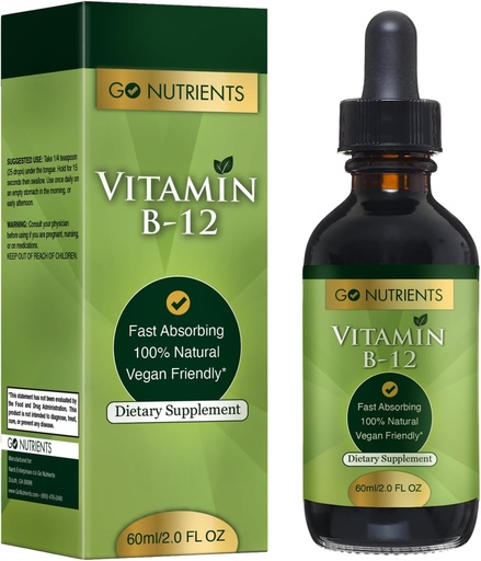 [BRSWECQPC4NG2AY3] Go Nutrients Vitamin B12 Sublingual Methylcobalamin – B-12 Liquid Drops 3000mcg, Organic Raspberry Flavor, Vegan – Supports Energy, Nerve Health & Red Blood Cell Formation - 2oz (48 Servings)