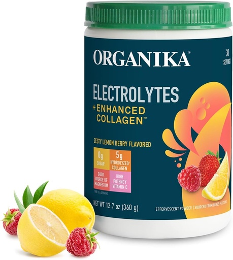 [BRSRMHD5O4FQGCYZ] Organikа Electrolytes with Enhanced Collagen Powder for Women & Men - 13 oz - Zesty Lemon Berry-Flavored Effervescent Electrolyte & Collagen Drink Mix - Deep Hydration, Mobility, Skin, Hair, & Nails