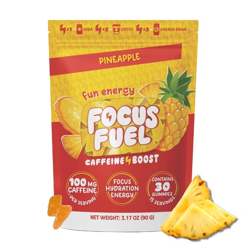 [BRSRAZAKCRYQ423O] FocusFuel Energy Chews – Pineapple Flavor (15 Servings) – 100mg Caffeine + Alpha GPC + L-Theanine + B12, Magnesium – Tropical Energy Boost – No Crash or Jitters