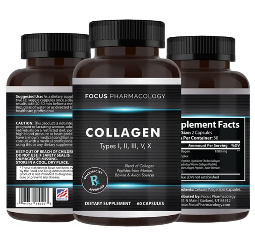 [BRSRMFA2CQOQGEL4] Collagen Support (Type I, II, III, V, X) Avian Sternum Hydrolyzed Collagen Skin Peptides Collagen Support with Hyaluronic Acid + Protein Complex + Natural Supplement (180 Capsules)