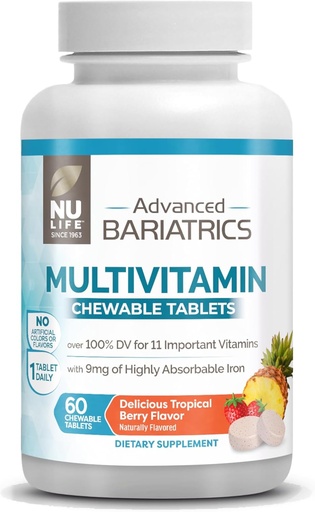 [BRSWGZT3B55BO3TG] NU LIFE Advanced Bariatrics Multivitamin Chewable Tablets, Bariatric Mulivitamin with Iron - Tropical Berry (60 Chewable Tablets) (Packaging May Vary)