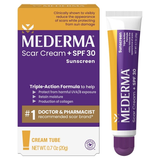 [BRSWYAI2O4NAAFL5] Mederma Scar Cream Plus SPF 30 - Advanced Scar Treatment, Protects from Sun Damage, Reduces Appearance of Scars from Acne, Burns, Surgery & Injury, 0.7 oz
