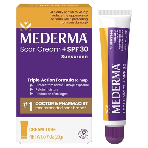 [BRSWYAI2O4NAAFL5] Mederma Schal Creme Plus SPF 30 - Fortgeschrittene Narbenbehandlung, Schützt vor Sonnenschäden, Reduziert Aussehen von Narben vor Akne, Burns, Chirurgie & Verletzung, 0,7 Unze
