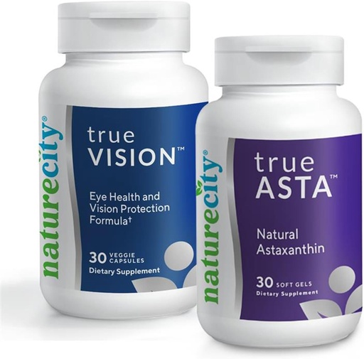 [BRSWYGABAAFROC3F] NatureCity Vision Support Bundle| TrueVision Eye Health Formula, 30 Veggie Capsules + TrueAsta Marine