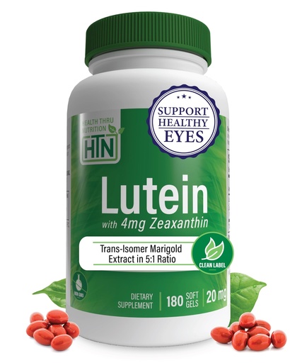 [BRSWGEATOQCGAGY6] Lutein 20mg with Zeaxanthin 4mg 180 Softgels | Trans-Isomer Marigold Extract in Nature Identical 5:1 Ratio | Supports Healthy Eye, Skin and Brain | Non-GMO Soy & Gluten Free | by Health Thru Nutrition