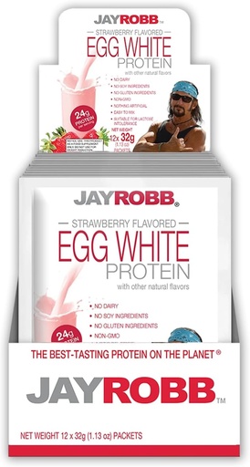 [BRSWIYA2AYNAODLK] JayRobb Egg White Protein Powder, Low Carb, Keto, Vegetarian, Gluten Free, Lactose Free, No Sugar Added, No Fat, No Soy, Nothing Artificial, Non-GMO, Best-Tasting (Individual Packets, Strawberry)