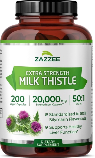 [BRSWGAA6AF7RMCQ7] Zazzee Organic Milk Thistle 50:1 Extract, 20,000 mg Strength, 200 Vegan Capsules, 80% Silymarin Flavonoids, Over 6 Month Supply, Standardized and Concentrated 50X Extract, All-Natural and Non-GMO