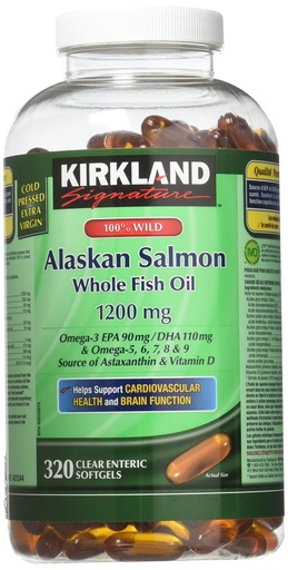 [BRSWIFYIOIMREHDK] Kirkland Signature 100% Wild Alaskan Salmon Oil 90 EPA 110 DHA 1200mg - 320 Enteric Coated Softgels