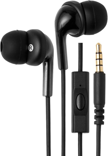 [BRSWGGQBOIMAOFLP] Basics Earbuds com fio Microfone, Em fones de ouvido, 3,5 milímetros Jack, cabo de 4,2 pés de comprimento, S / M / L Ear Tips, Preto