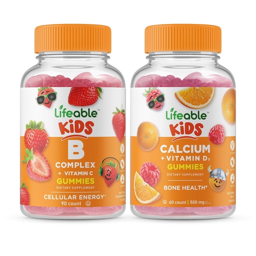 [BRSW2HAFOYBGCDQY] Lifeable B Complex Kids + Calcium with Vitamin D Kids, Gummies Bundle - Great Tasting, Vitamin Supplement, Gluten Free, GMO Free, Chewable Gummy