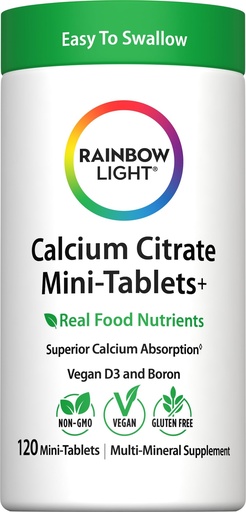 [BRSWIYLQCUORWYDM] Rainbow Light Calcium Citrate Mini Tablets + | 120 Count | Superior Calcium Absorption | Vegan D3, Boron & Real Food Nutrients | Supplement for Men and Women