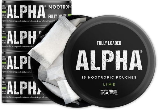 [BRSRABI6OIBQAHTU] Fully Loaded Alpha Nootropic Pouches (Lime) - 5 Cans - 15 Pouches per can - Effective Nootropic Delivery, Nic Pouch Replacement - Faster Absorption, Alpha GPC, L-Tyrosine, GABA