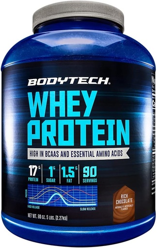 [BRSWIYTYO4AGE33M] BodyTech Whey Protein - with 17 Grams of Protein per Serving Ideal for Post-Workout Muscle Building, Contains Milk & Soy - Rich Chocolate (5 Pound)