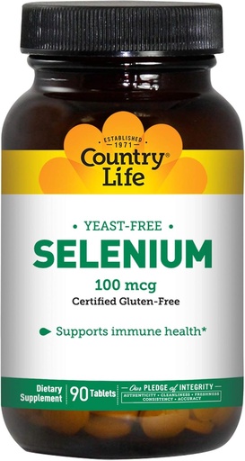 [BRSWIYTYOVYRGFL6] Country Life Selen 100 mcg, Yeast Free - 90 tablet
