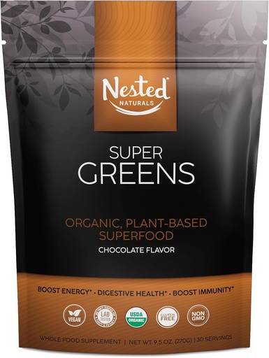 [BRSWGAQCCB4GMEI3] Super Greens #1 Green Superfood Powder | 100% USDA Organic Non-GMO Vegan Supplement | 20+ Whole Foods (Spirulina, Wheat Grass, Barley), Probiotics, Fiber & Enzymes (Original, 30 Servings) (Chocolate)