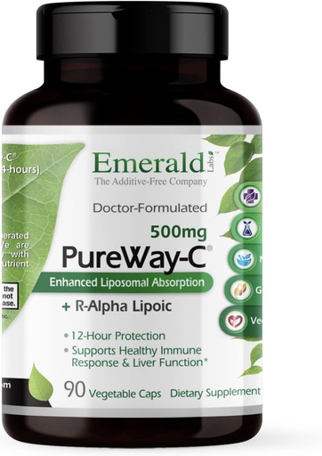 [BRSWGFQ2O4HQYA3H] EMERALD LABS PureWay-C - Liver & Immune Support Supplement with R-Alpha Lipoic Acid *- Fast-Absorbing ויטמין C - 90 קפסולות ירקות (45 ימים אספקה)