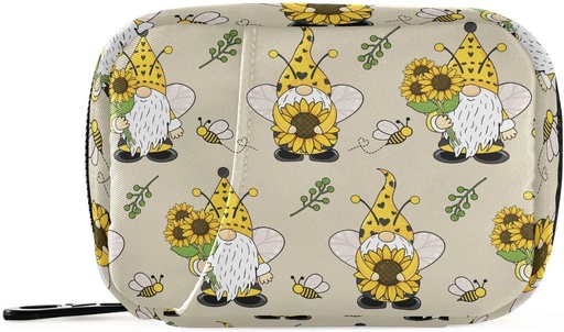 [BRSRMCQ6O57QMA3O] Gnome Bees Pill Box 7 Day Pill Case Travel Pill Organizer Bag with Zipper Portable Weekly Vitamin Medicine Supplement Holder Pouch Bag