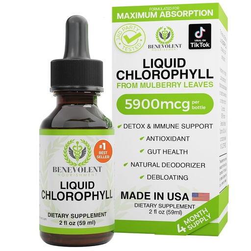 [BRSWKEYPBJ5B2HDK] Benevolent Nourishment Chlorophyll Supplement, Detox & Immune Support, Internal Deodorizer, Liquid Drops
