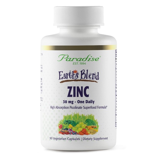 [BRSWY2QDC4FRQFL5] Paradise Herbs Zinc Supplements with Picolinate and Natures C, for Immune Support, Super Potent, Ultra Pure, Gluten Free, Non-GMO, Vegan, 30 mg, 90 Capsules