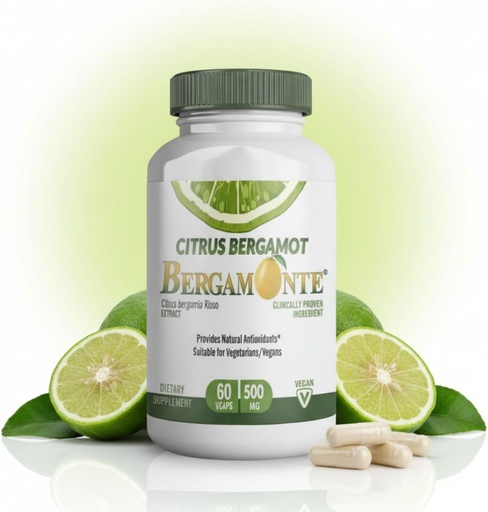 [BRSWGHYRBZ7RSCQ2] Citrus Bergamot Supplement (Citrus Bergamia) 1,000 mg per Serving (2) 60 Vegan Capsules - Patented Bergamonte