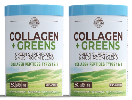 [BRSROGQTAUDQAFIY] COUNTRY FARMS Collagen Peptides Powder with Greens Dietary Powder Supplement (Type I, III) for Skin Hair Nail and Joints, Dairy/Gluten/Sugar Free, Energizing Superfoods, 21.2 Oz, 60 Servings