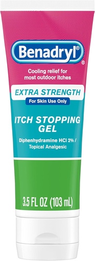 [BRSWIGQYCEFBUDTE] Benadryl Extra Strength Anti Itch Relief Gel, 2% Difenhydramine HCl, Relief from Insect Bites, Sunburn & More, Great for Camping Essentials, 3.5 fl oz