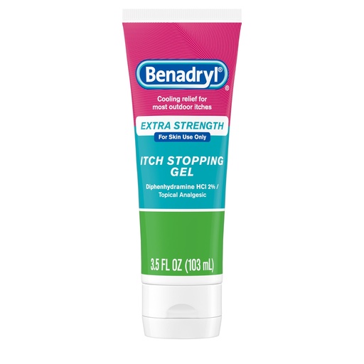 [BRSWIGQYCEFBUDTE] Benadryl Extra Strength Anti Itch Relief Gel, 2% Diphenhydramine HCl, Relief from Insect Bites, Sunburn & More, Great for Camping Essentials, 3.5 fl oz