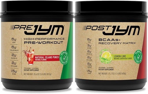 [BRSRAYYYBUBB4HY2] JYM Pre Workout, Post Workout, and BCAA Muscle Building Supplements Bundle with Pre JYM Powder, Post JYM Active Matrix, 30 Servings Each