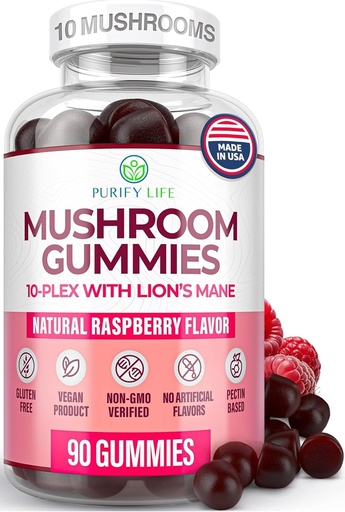 [BRSW2Z36C4IQ4234] World's First Mushroom Gummies with Lions Mane, Dried Woodear Mushrooms, Immune Support & Stress Relief, Mushroom Supplement for Adults & Children (90 Chews 2500mg/serving)