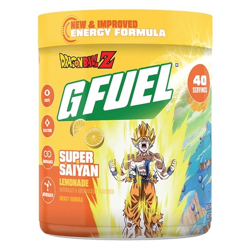 [BRSROAIEOUIAIYAZ] G Fuel Dragon Ball Z Energy Drink Powder, Pre Workout Caffeine Mix for Gaming, Sugar Free Focus Amino, Vitamin + Antioxidants, 9.9oz (Lemonade, 40 Servings)