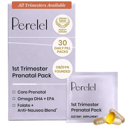 [BRSROAIBOYMRSEL4] Perelel 1st Trimester Prenatal Pack, Multivitamin with Folate, Vitamin D, Omega 3, Iron & Ginger, Nutritional Support for Early Pregnancy, Soy & Gluten Free, Non GMO, 30 Daily Pill Packs