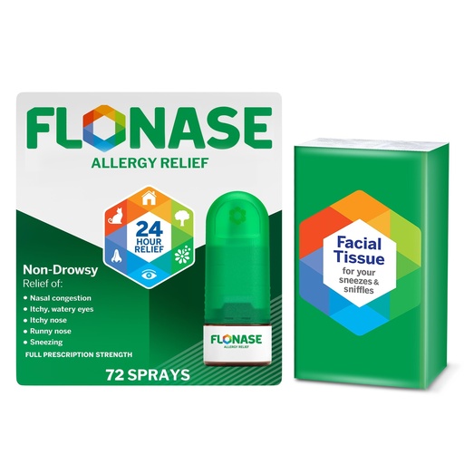 [BRSW2GDYPIMGKYIU] Flonase Allergy Relief Nasal Spray, 24-Hour Non-Drowsy Multi-Symptom Relief - 72 Sprays plus Bonus Pack of Tissues