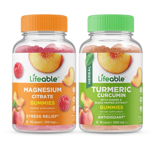 [BRSROZAHCEBQEC3U] Lifeable Magnesium 85mg + Turmeric Curcumin, Gummies Bundle - Great Tasting, Vitamin Supplement, Gluten Free, GMO Free, Chewable Gummy
