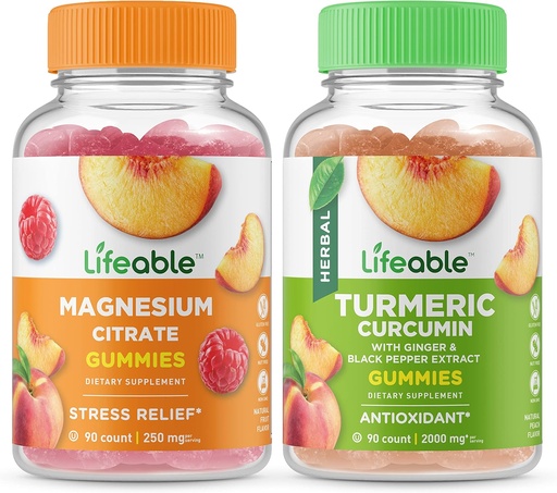 [BRSROZAHCEBQEC3U] Magnesium 85 מ"ג + Turmeric Curcumin, חניכיים Bundle - גדול Tasting, ויטמין תוסף, Gluten Free, GMO חינם, Chewable Gummy