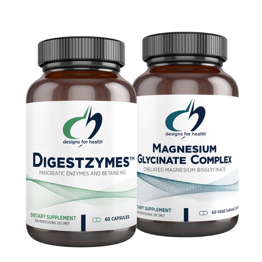 [BRSROGLYOIMG2EYY] Designs for Health Magnesium Glycinate Complex (60 Capsules) & Digestzymes (60 Capsules) Bundle - Digestive Enzymes for Occasional Gas & Bloating with High Absorption Magnesium Supplement