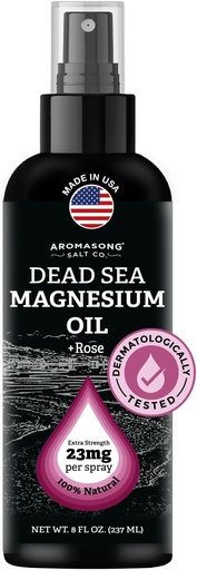 [BRSROHT6B4FAKHYY] Aromasong Magnesium Spray Rose - Extra Strength (23mg in Each Spritz) 8 Oz - Natural and Pure Magnesium Oil Spray - Made in The USA - for Leg Discomfort and Promotes a Calm Sleep