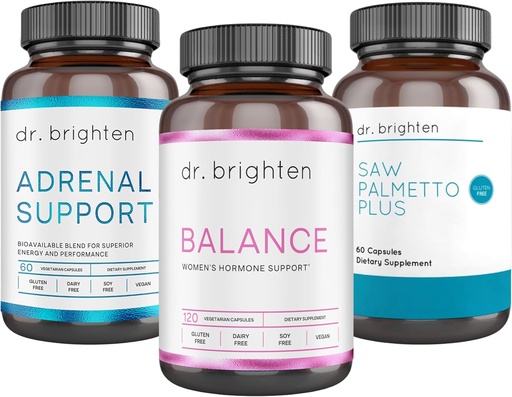 [BRSROZI2CMBBOADV] Dr. Brighten PCOS Basic Kit - Equilibrio de hormonas femeninas, soporte arenal y Saw Palmetto Plus