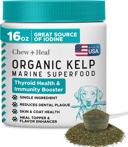 [BRSRAH33CB6GCAI4] Kelp Supplement for Dogs - 16 oz of Kelp Powder Granules with 5cc Spoon - Good for Healthy Thyroid Function, Reduce Dental Plaque, and Skin Health - Made in The USA