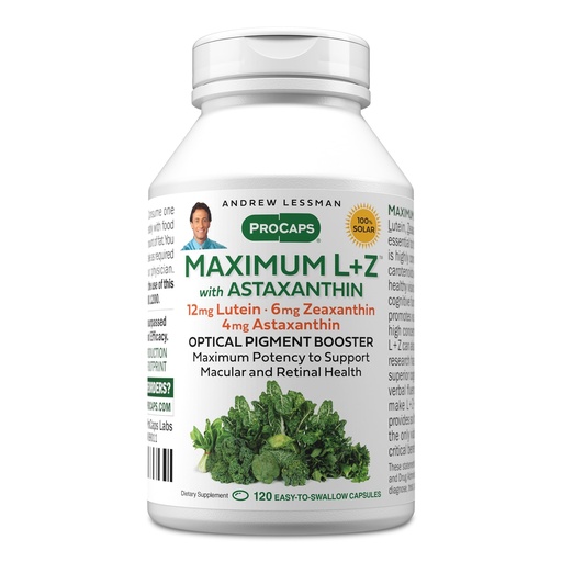 [BRSWYEAROUPQMDLO] ANDREW LESSMAN Maximum L+Z with Astaxanthin 120 Softgels - 12mg Lutein, 6mg Zeaxanthin, 4mg Astaxanthin. Key Nutrients to Support Eye and Brain Health, and Promote Healthy Vision.