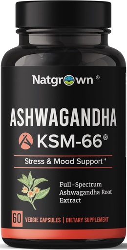[BRSRAFQQAAMBMC3V] Natgrown Ashwagandha KSM 66 Add 600 mg - Stres, Mood, & Athletic Support - Organic KSM66 Kök Ekstraktı 5% Withanolides - Vegan Capsules - 60 Count