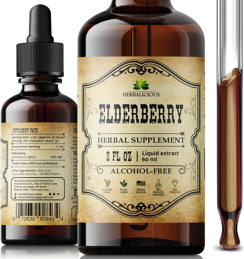 [BRSWYGD7CAHRQFDG] Organic Elderberry Extract – Natural Black Elderberry Herbal Supplement – Immune Boosters for Adults, Digestive & Heart Support – Antioxidants, Vitamin C & Fiber – 2 oz Liquid for Men & Women