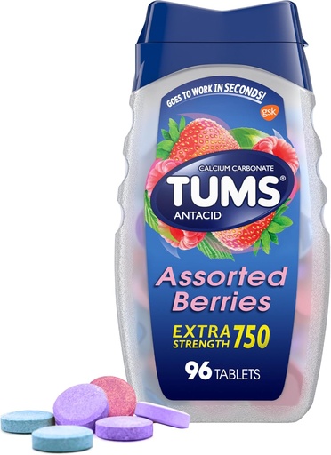 [BRSWIY35A55BSHTK] TUMS Extra Strength Assortiment de baies Comprimés antiacides pour le soulagement des brûlures d'estomac, 96 nombre